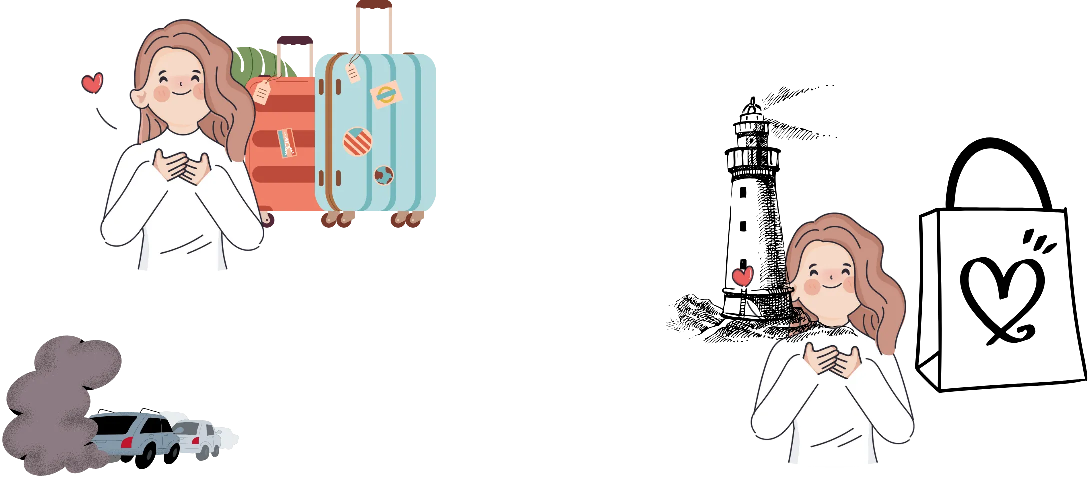 旅を楽しむ女性たちのイラスト